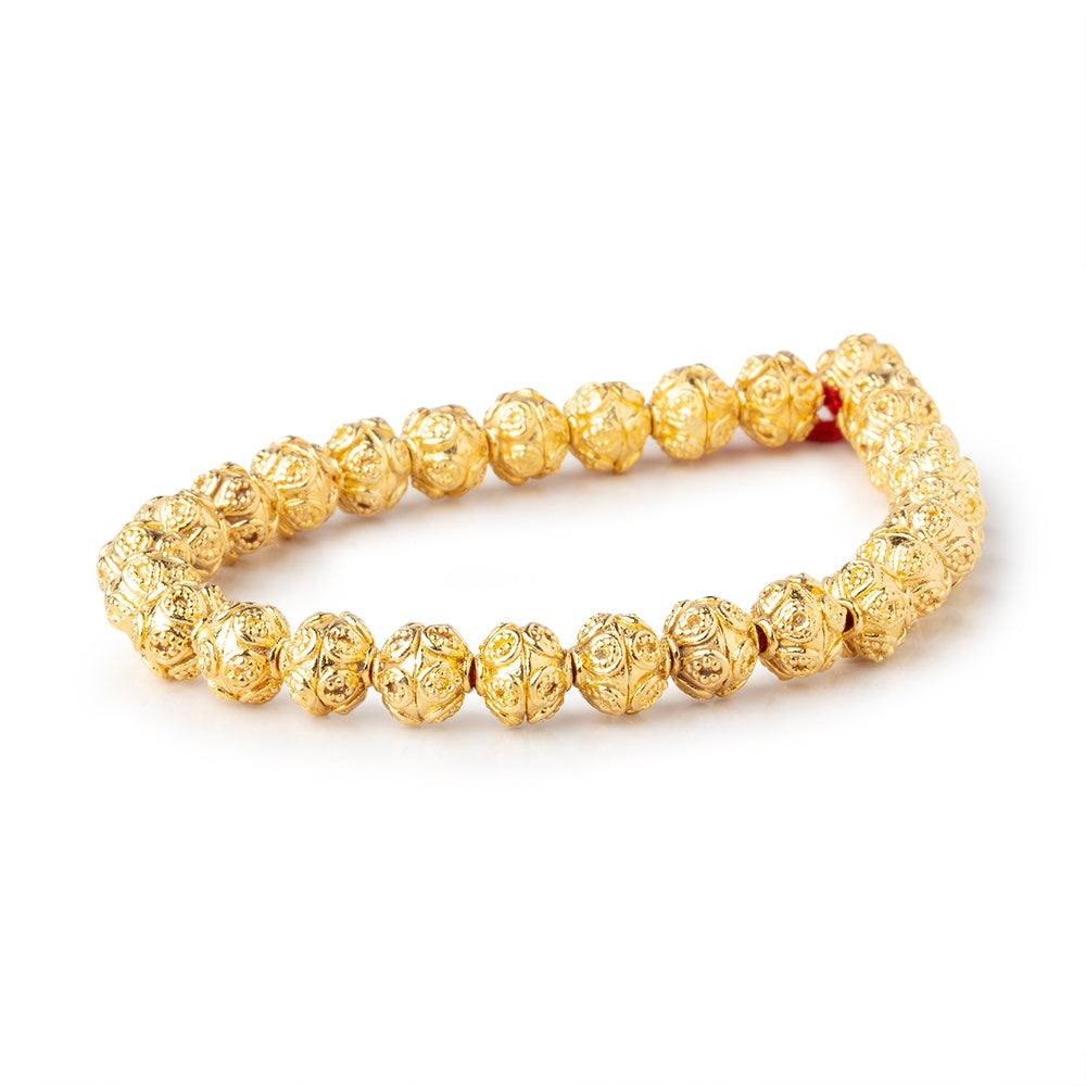 8mm 22kt Gold Plated Copper Bali Style Round Beads 8 inch 27 pieces