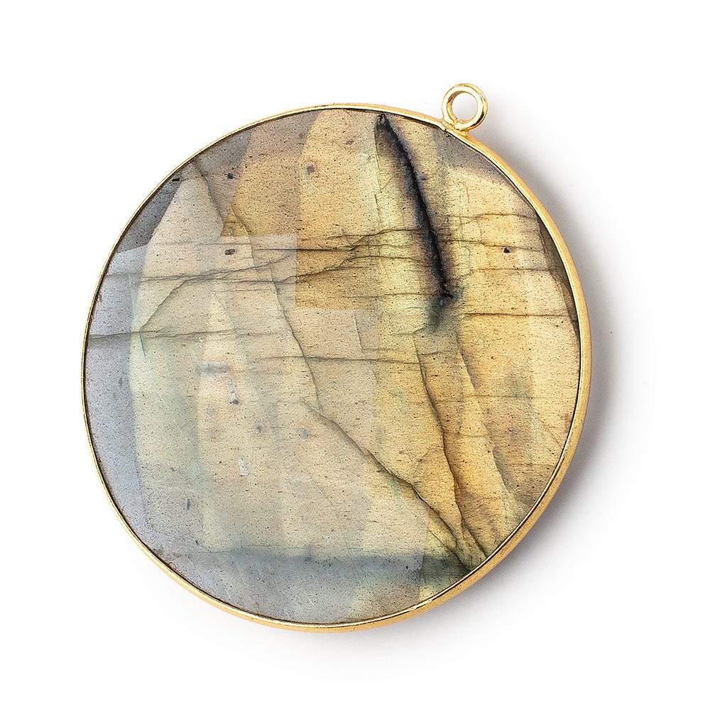 41mm Vermeil Bezel Set Labradorite Faceted Coin Pendant 1 piece