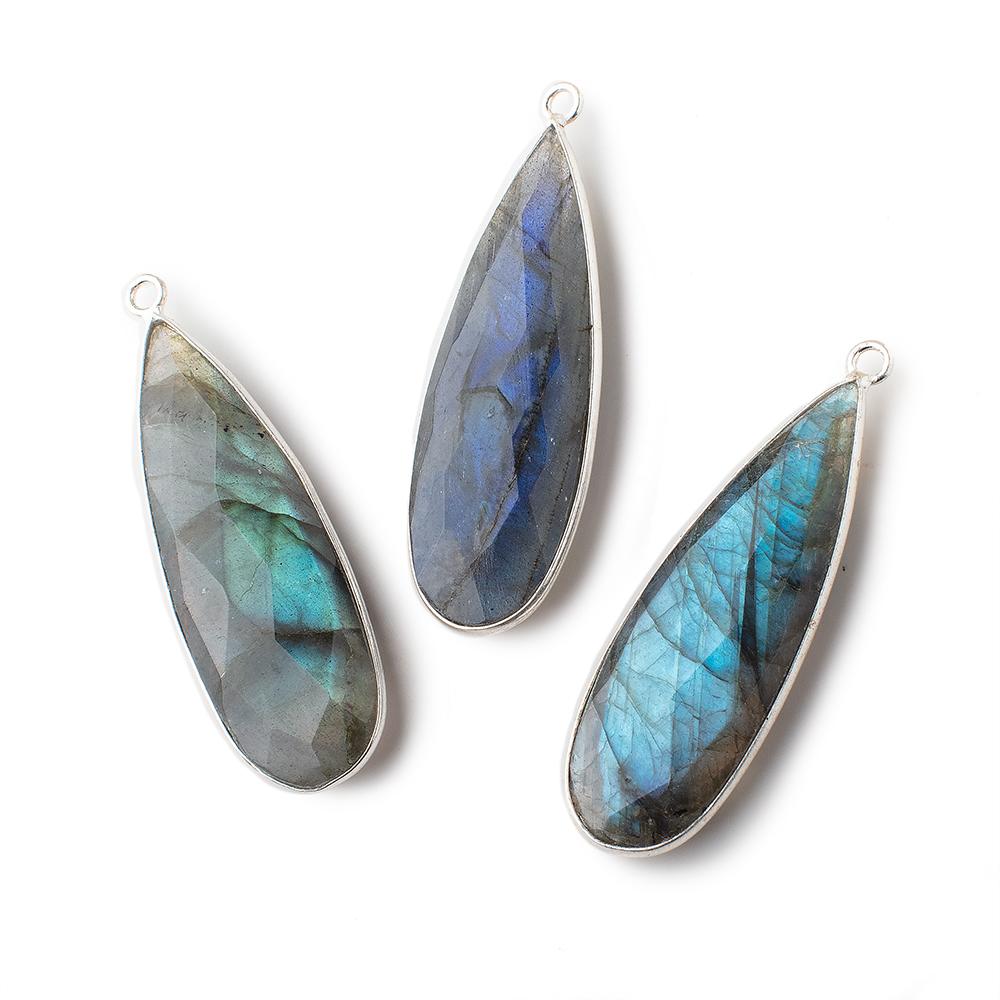 41x14.5mm Silver Bezeled Labradorite Faceted Pear Pendants SET OF 3