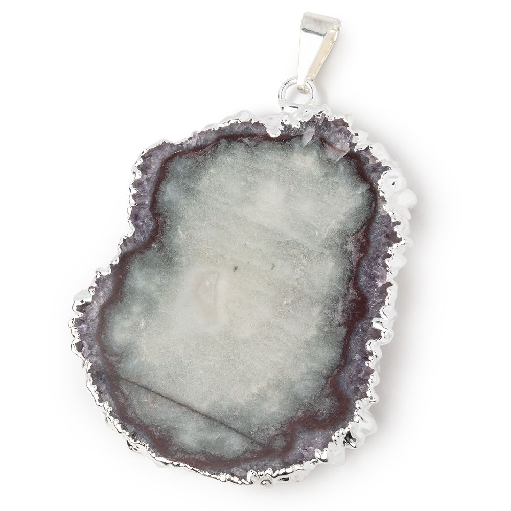 41x36mm Silver Leafed Amethyst Solar Quartz Slice Pendant 1 focal piece