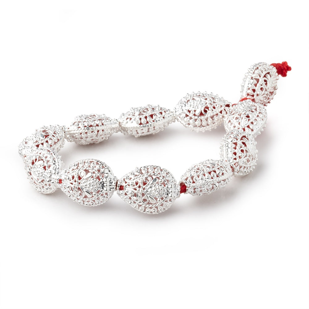 19x15mm Sterling Silver Plated Copper Filigree Pear 8 inch 11 Beads