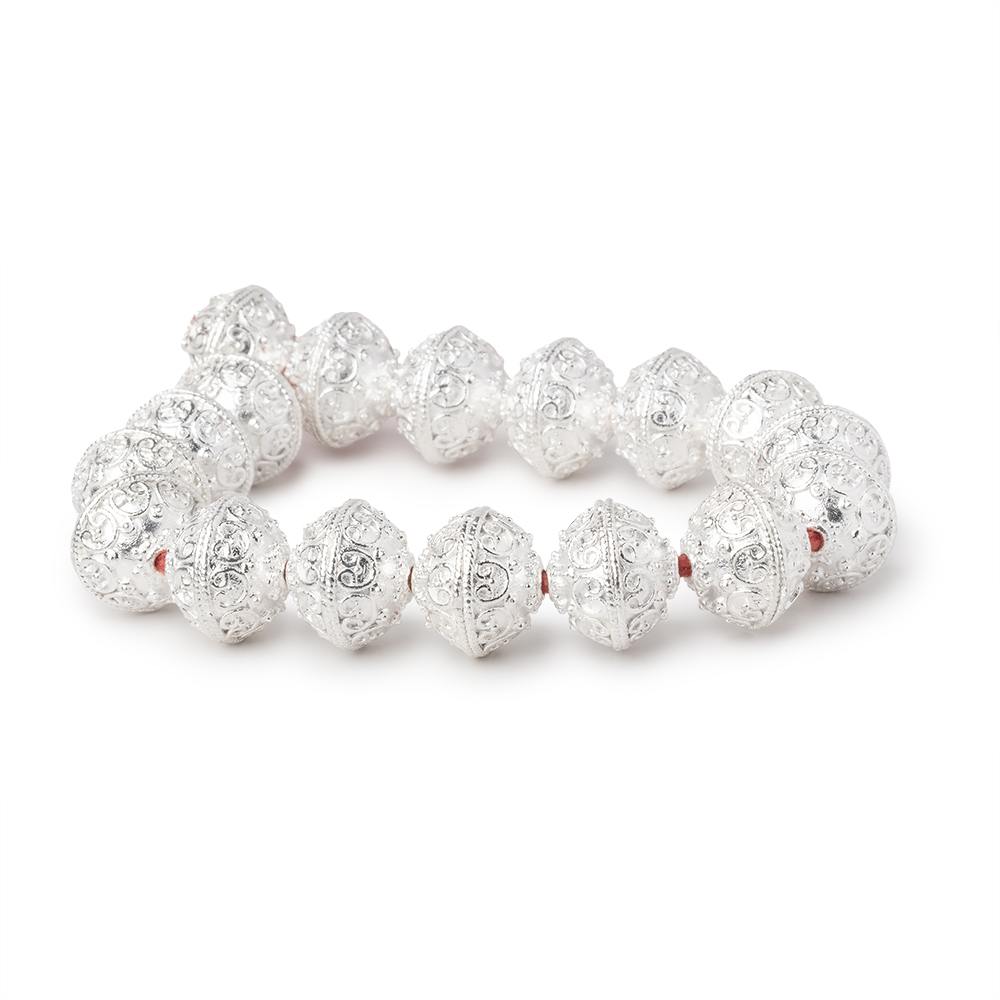 14x12.5mm Sterling Silver Plated Copper Bali Design Rondelles 8 inch 16 Beads