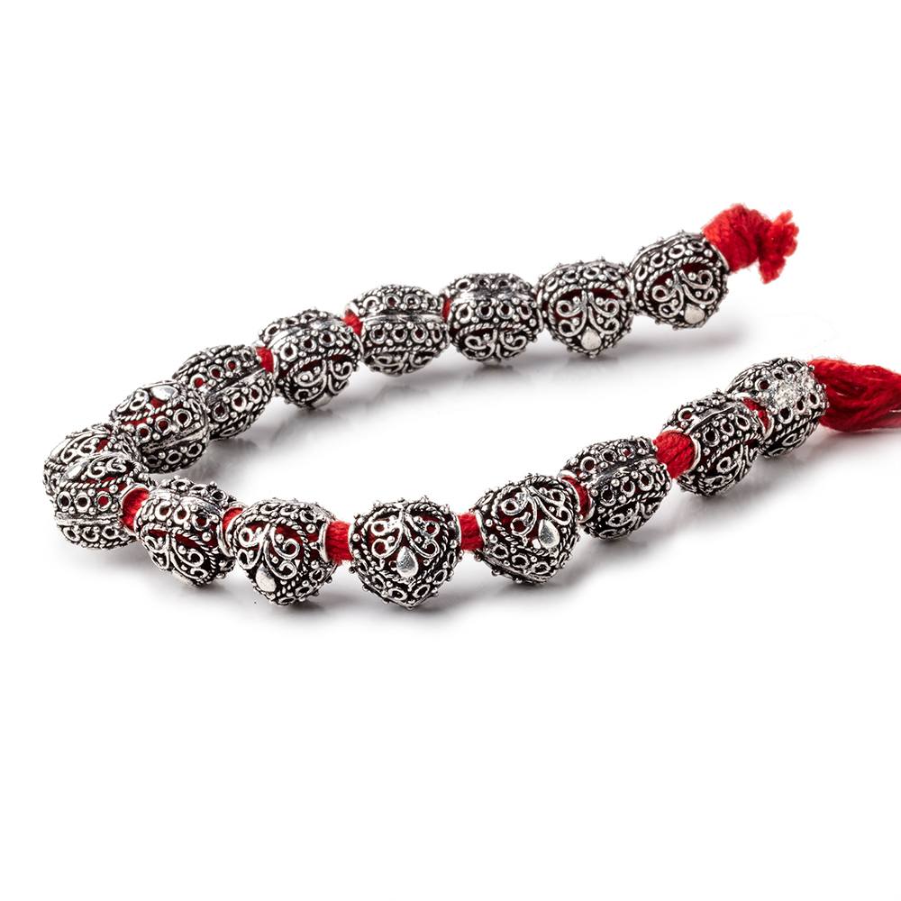 13mm Antiqued Sterling Silver Plated Copper Filigree Heart 8 inch 16 Beads