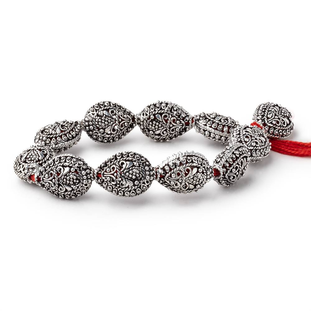 19x15mm Antiqued Sterling Silver Plated Copper Filigree Pear 8 inch 11 Beads
