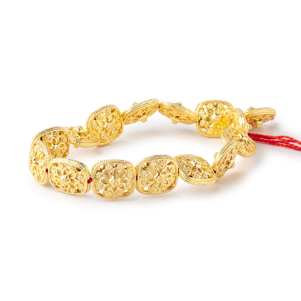 15x13mm 22kt Gold Plated Copper Floral Cushion 8 inch 14 Beads
