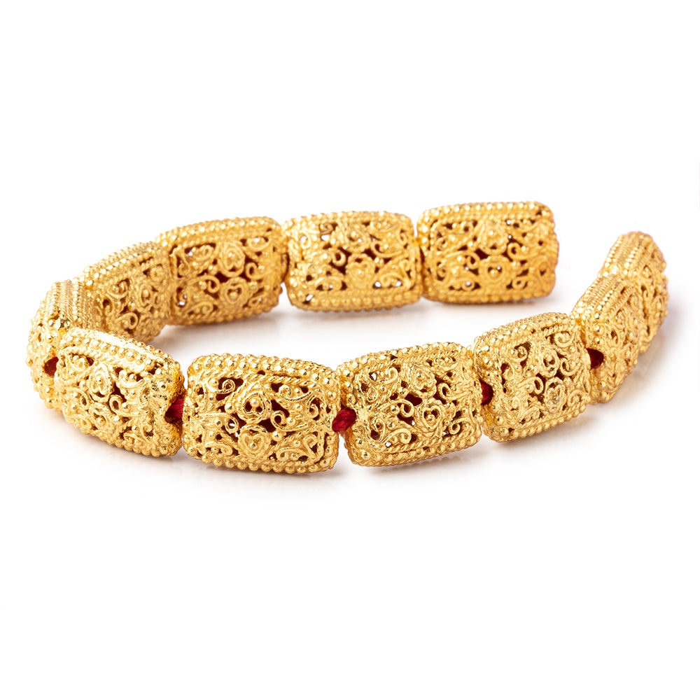 18x13mm 22kt Gold Plated Copper Filigree Rectangle 8 inch 11 Beads