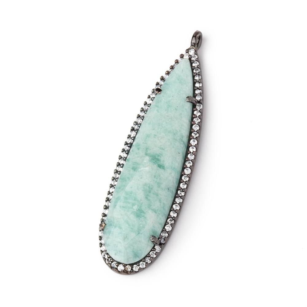 42x13mm Black Gold CZ Bezel Amazonite Faceted Pear Pendant 1 piece