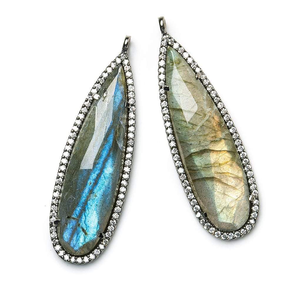 42x13mm Black Gold CZ Bezel & Labradorite faceted pear Pendant 1 piece