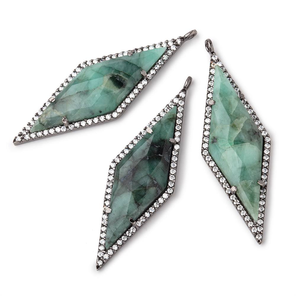 42x14mm Black Gold CZ Bezel Emerald Kite Pendant 1 Focal Bead