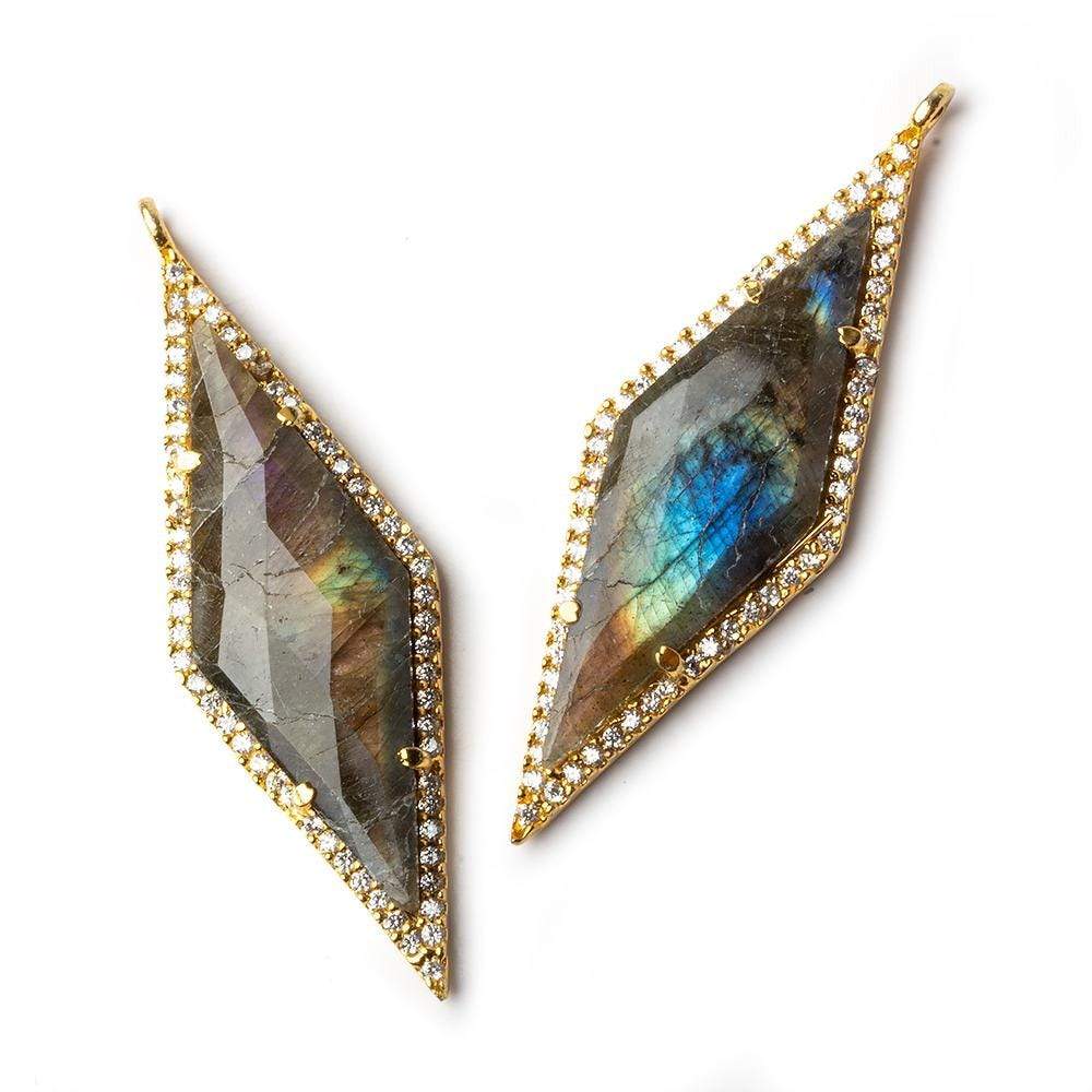 42x14mm Gold Bezel CZ & Labradorite Faceted Kite Marquise Pendant 1 focal bead