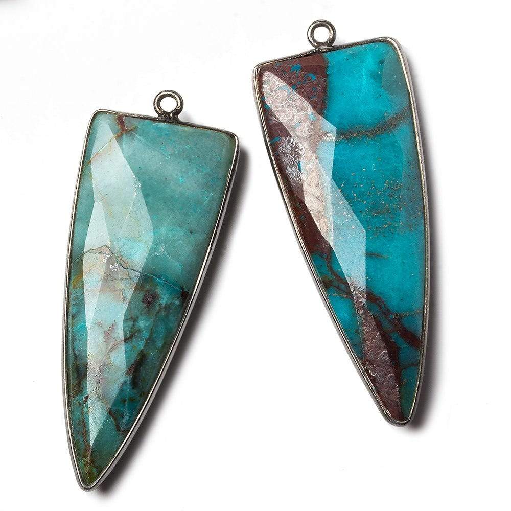 42x16mm Black Gold Bezel Chrysocolla faceted point 1 focal bead