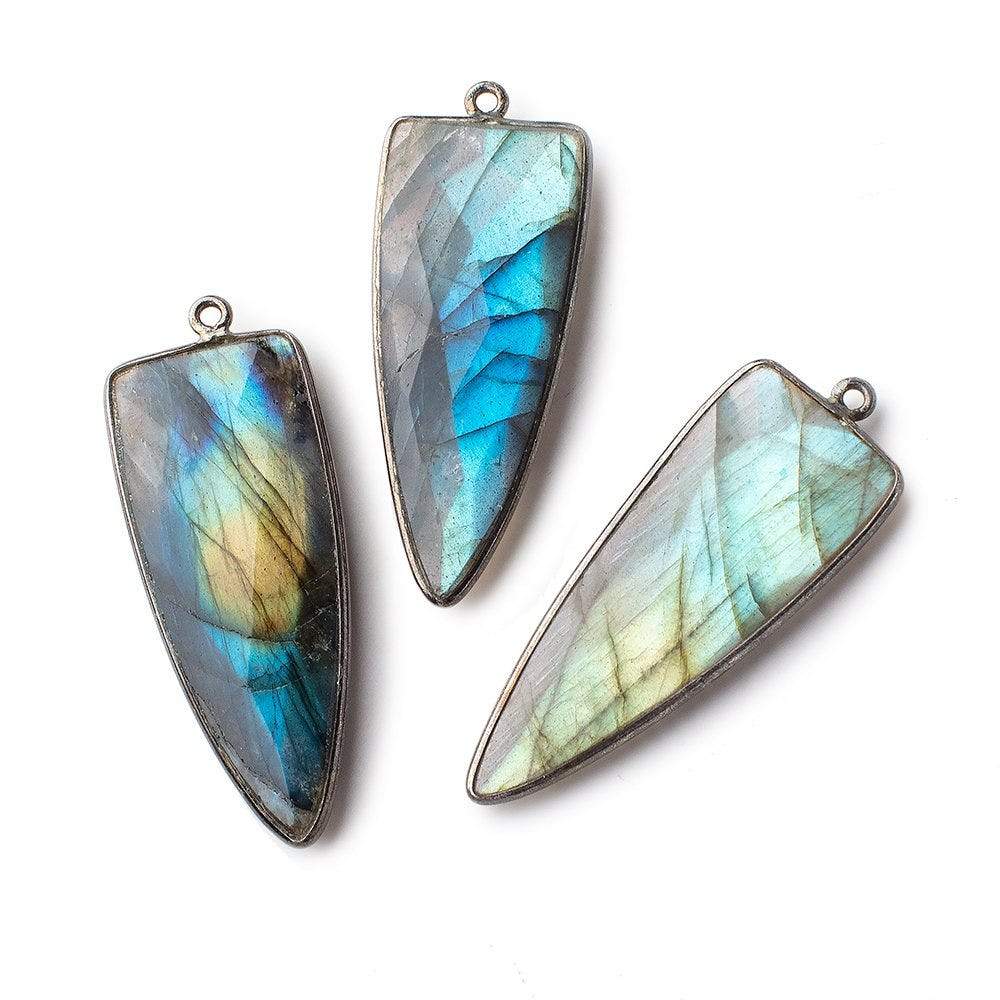 42x16mm Black Gold Bezel Labradorite faceted point 1 focal bead