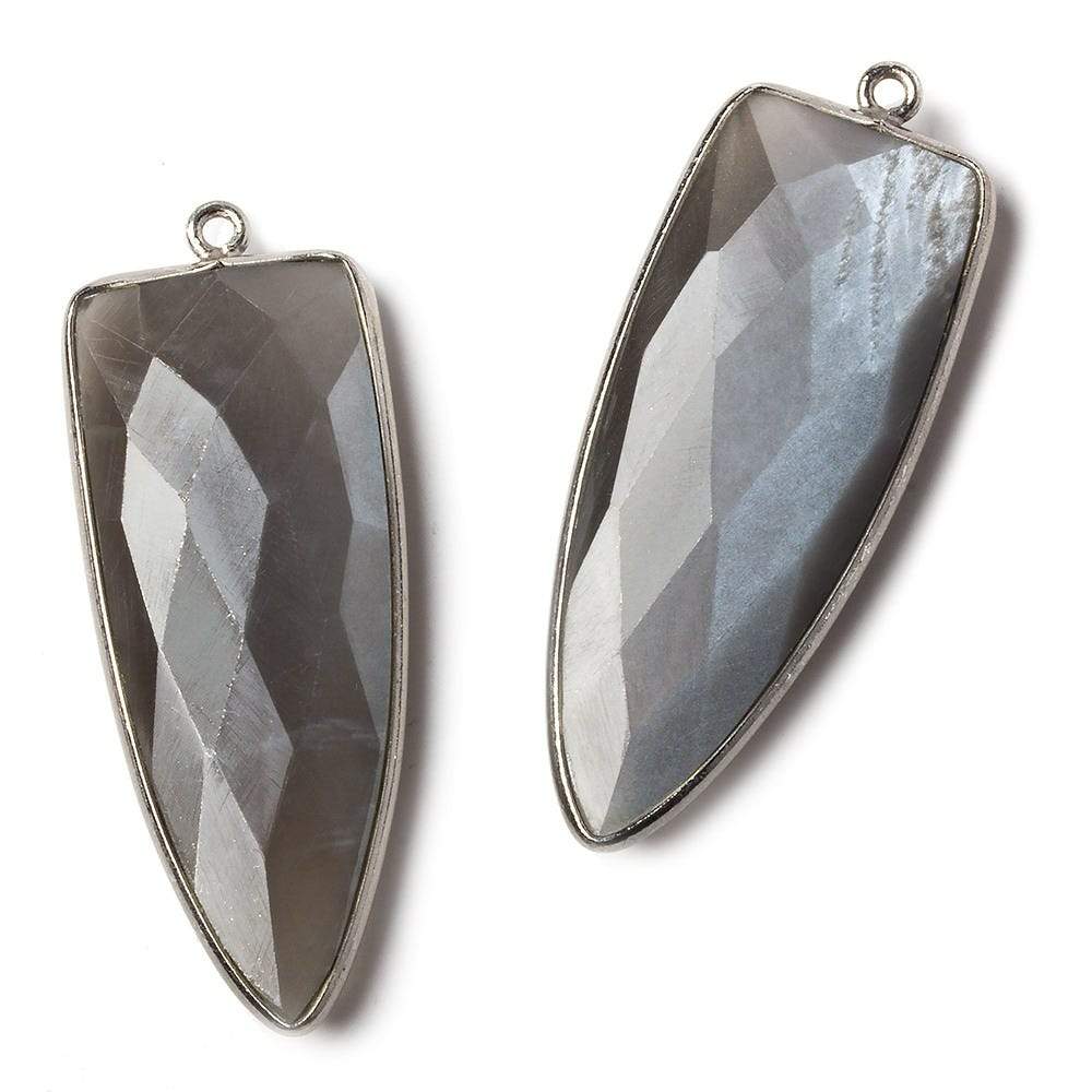 42x16mm Black Gold Bezel Platinum Grey Moonstone Point 1 ring Pendant 1 piece