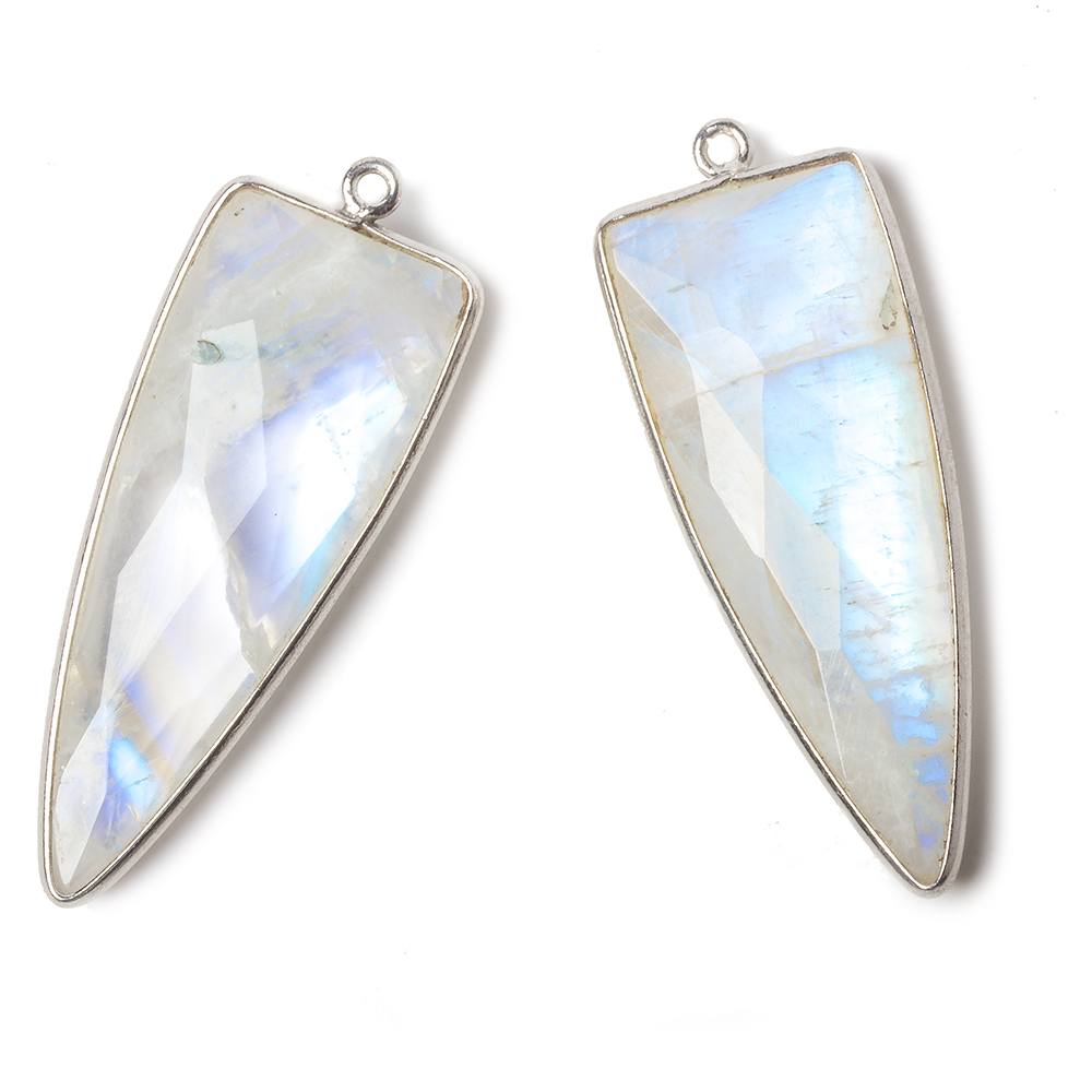 40x16mm Silver .925 Bezel Rainbow Moonstone Point 1 ring Pendant 1 piece