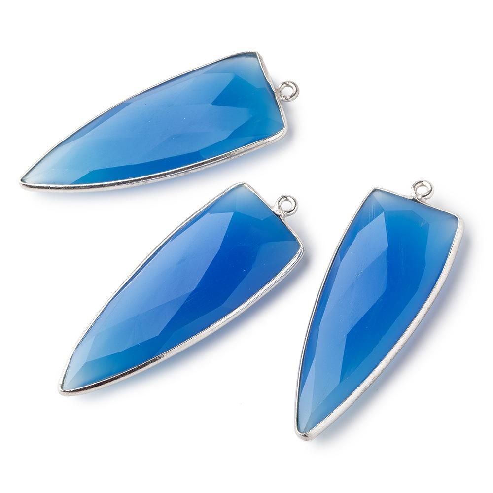 42x16mm Silver .925 Bezel Santorini Blue Chalcedony Point 1 ring Pendant 1 piece