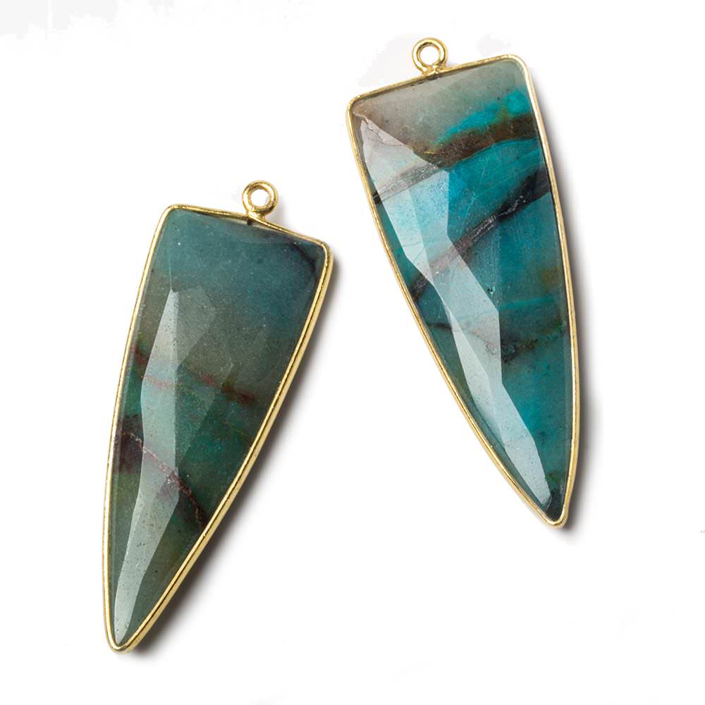 42x16mm Vermeil Bezel Chrysocolla faceted point 1 focal bead