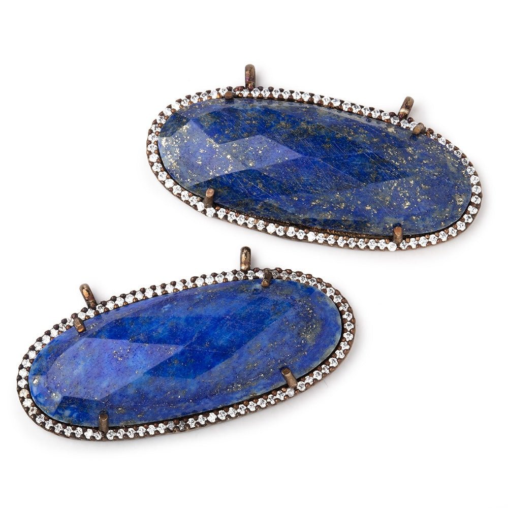 42x18mm Antique Copper CZ Bezel Lapis Lazuli Oval Connector 1 Focal Bead