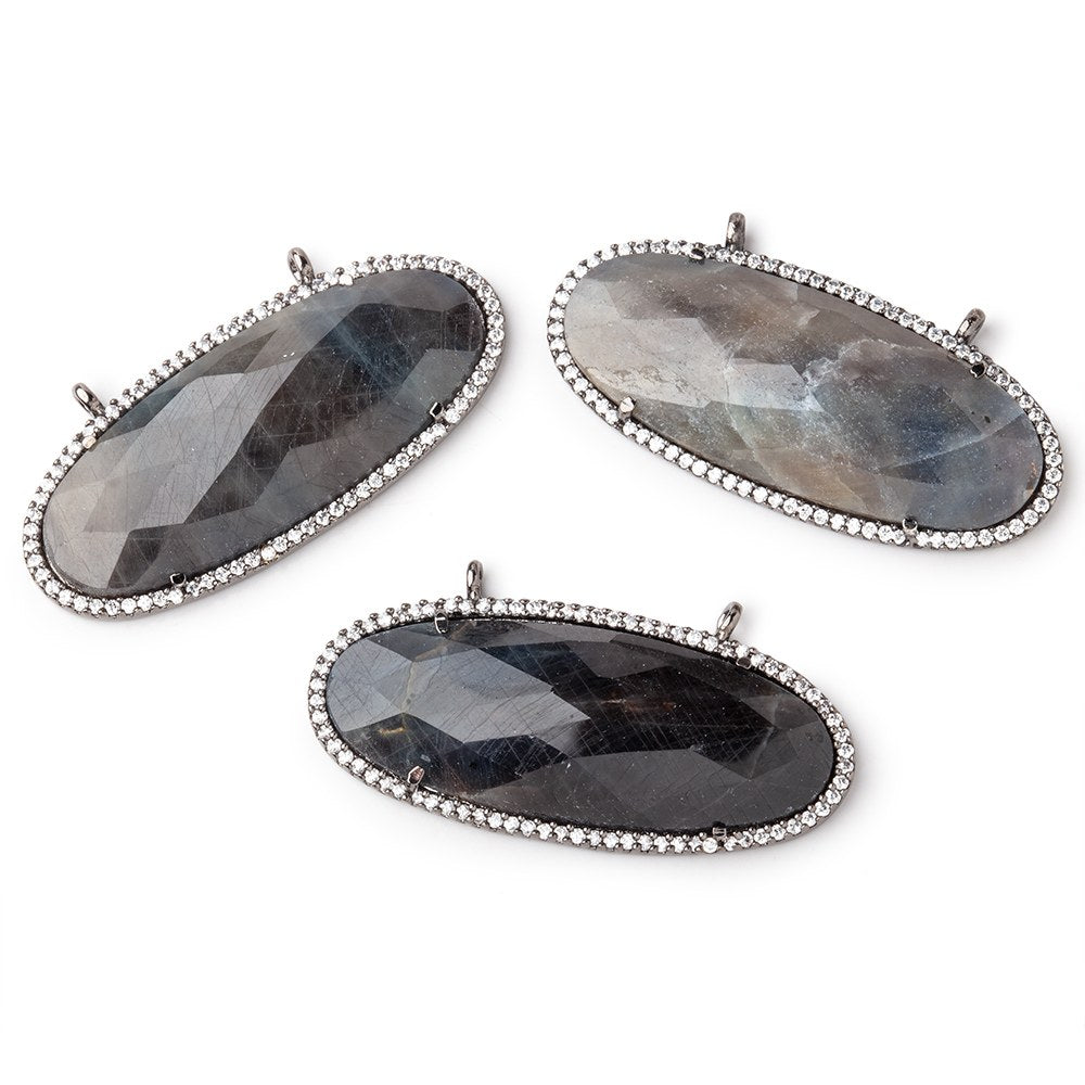 42x19mm Black Gold CZ Bezel Sapphire Oval Connector 1 Focal Bead