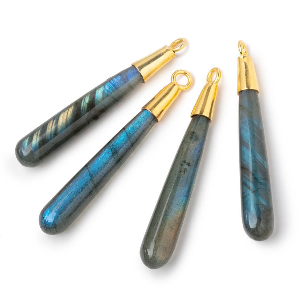 42x7mm Vermeil Capped Labradorite Plain Tear Drop Pendant 1 piece
