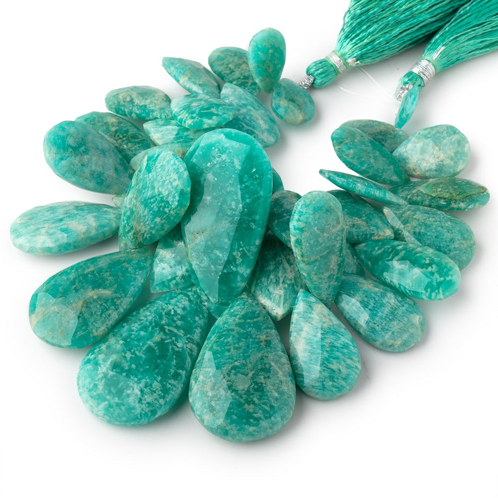 12x9-38x19mm Russian Amazonite Faceted Pear Beads 6 inch 33 pieces