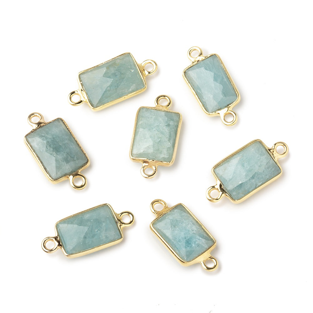 11x8mm Vermeil Bezel Milky Aquamarine Faceted Rectangle Connectors 1 piece