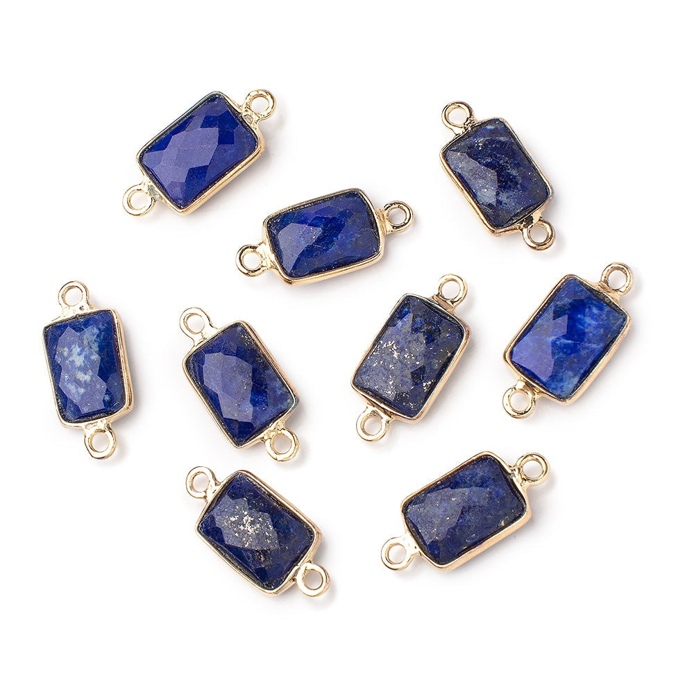 10x7mm Vermeil Bezel Lapis Lazuli Faceted Rectangle Connectors 1 piece