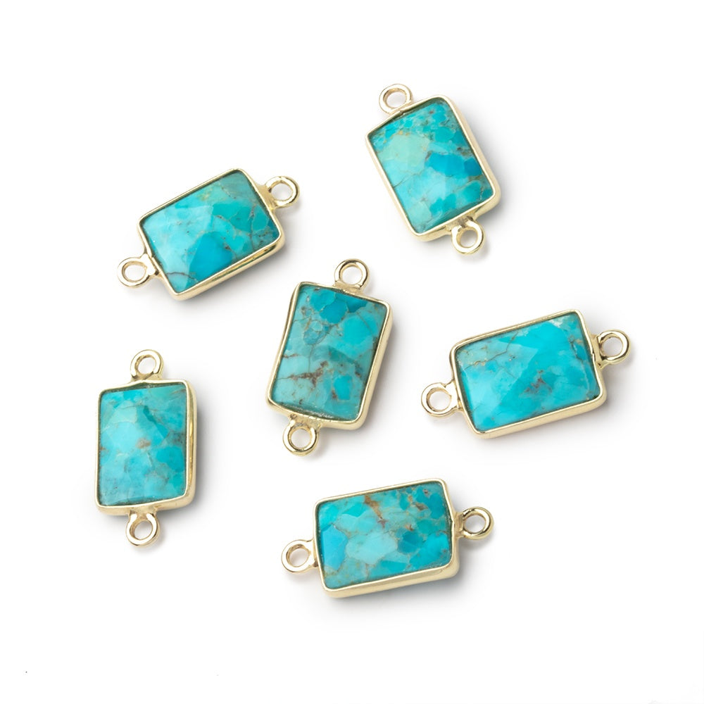 10x7mm Vermeil Bezel Turquoise Faceted Rectangle Connectors 1 piece