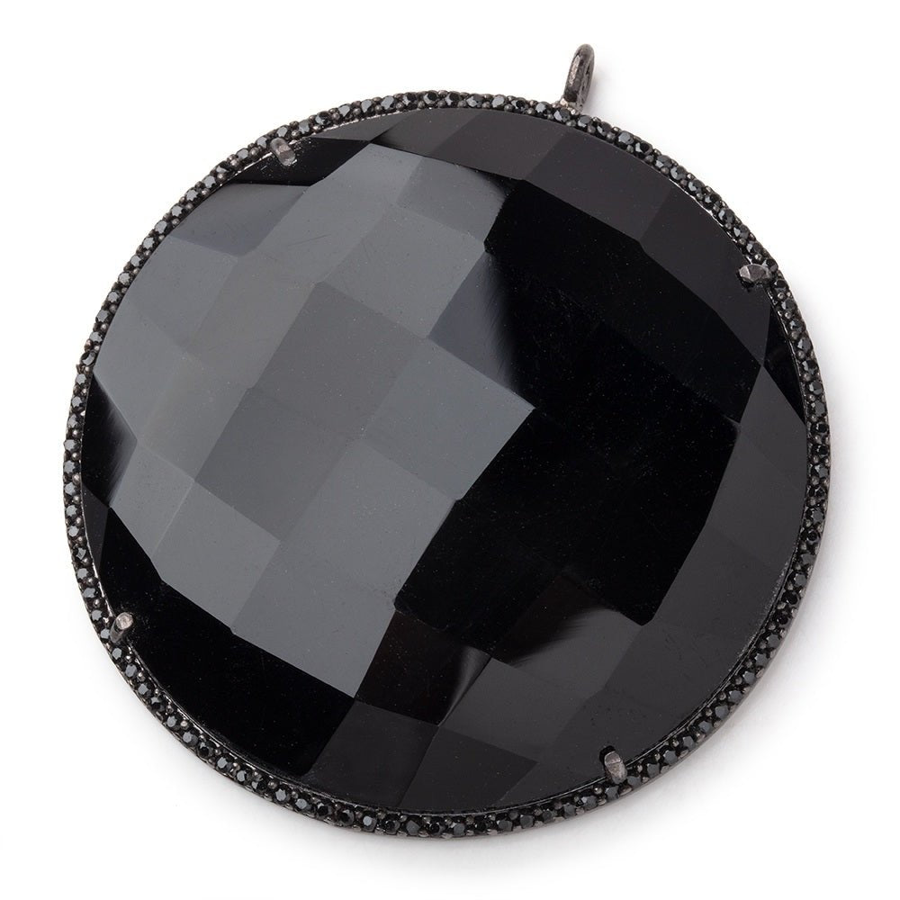 43mm Black Gold & Black CZ Bezel Black Chalcedony Coin Pendant 1 Focal Bead