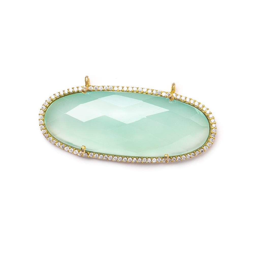 43x18mm Gold CZ Bezel & Seafoam Blue Chalcedony Faceted Oval East West Connector 1 piece