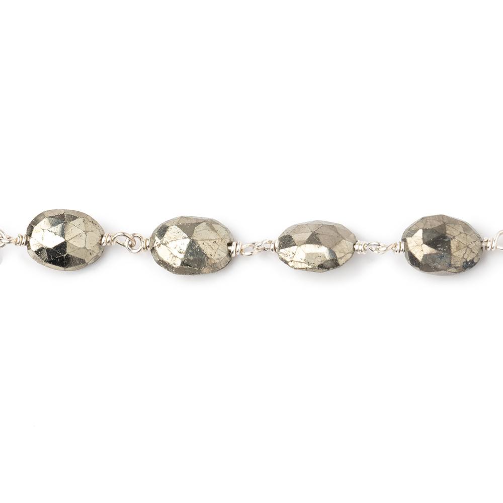 9x6mm Pyrite faceted oval Silver plated Chain by the foot 21 pieces