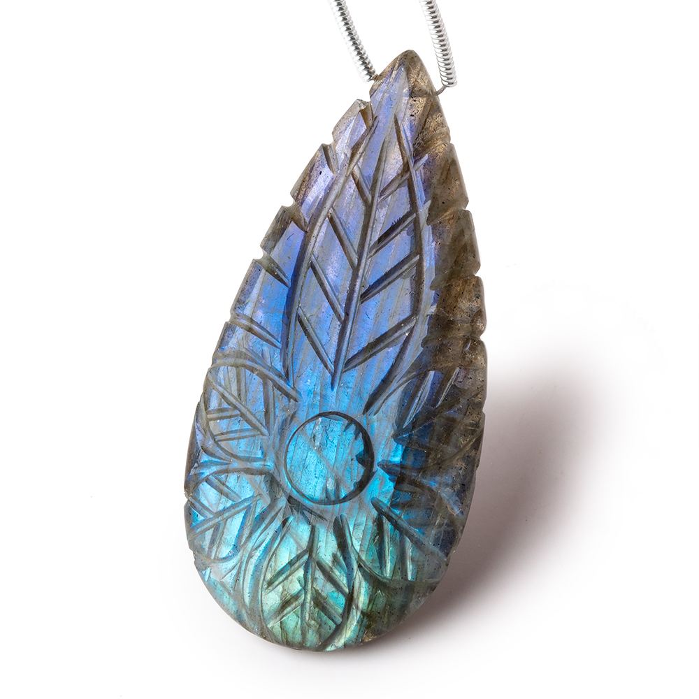 44.5x22mm Labradorite Hand Carved Pear Focal Bead 1 piece