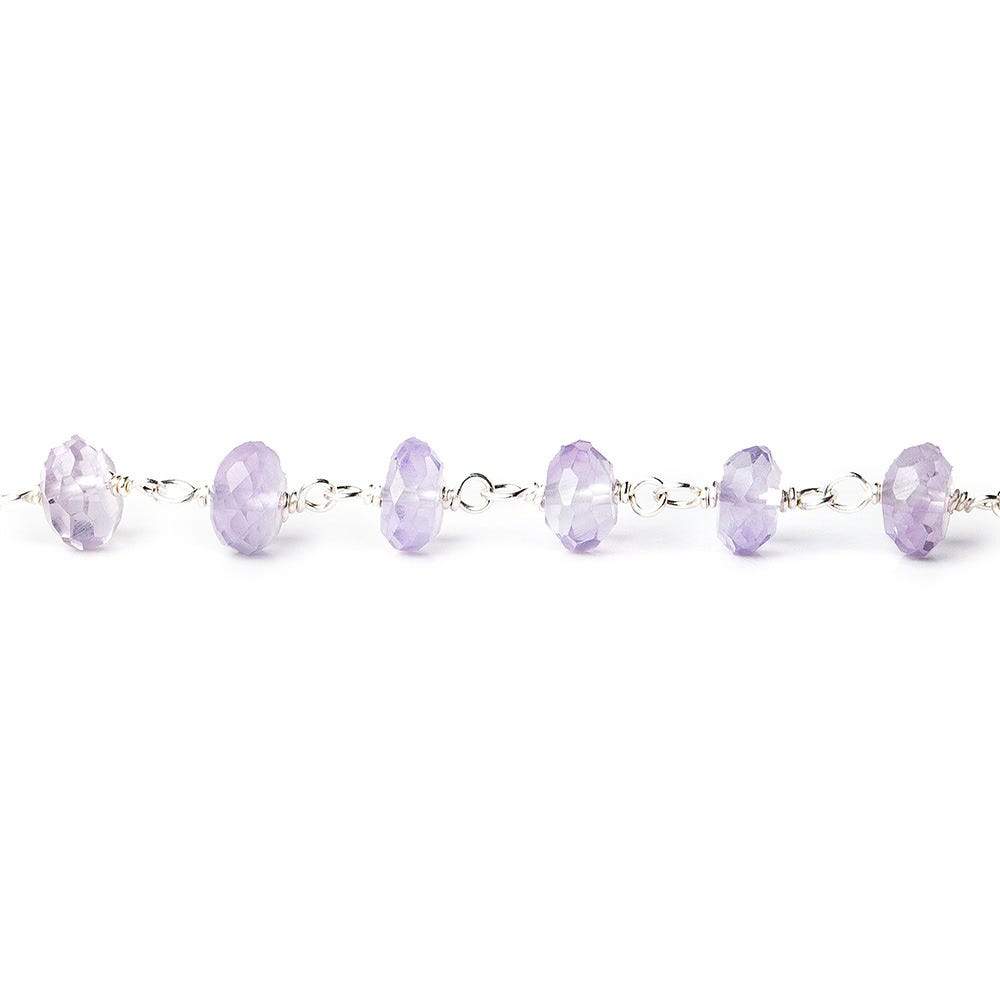 4.5-5.5mm Pink Amethyst faceted rondelle Silver plated Chain by the foot 40pcs
