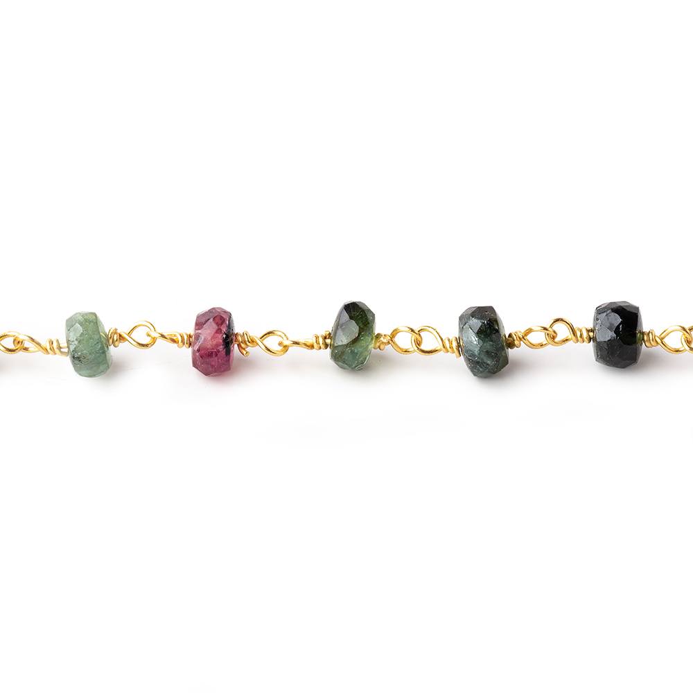 4.5-5mm Multi Color Tourmaline Faceted Rondelles on Vermeil Chain by the Foot