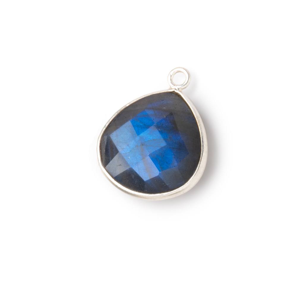 16mm Sterling Silver Bezel Blue Flash Labradorite Faceted Heart Pendant 1 Focal