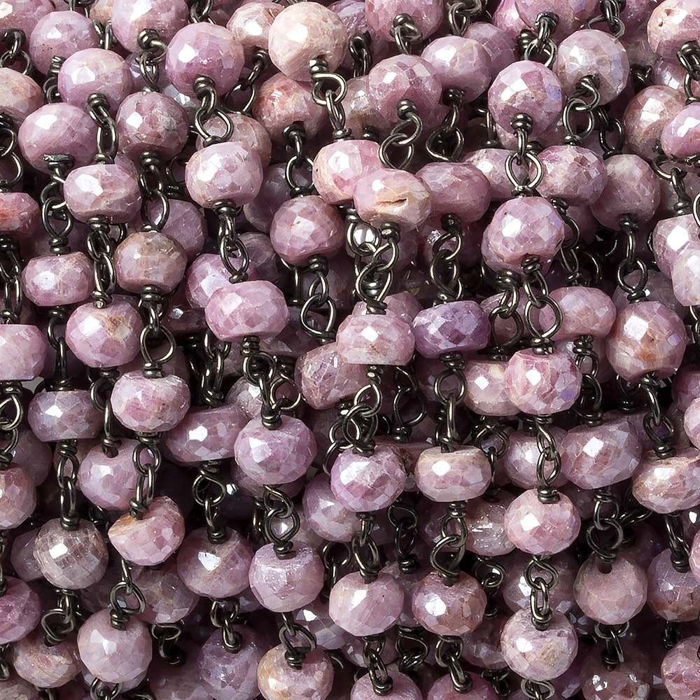 4.5mm Silverite Pink Sapphire rondelle Oxidized .925 Silver Chain by the foot 36 pieces