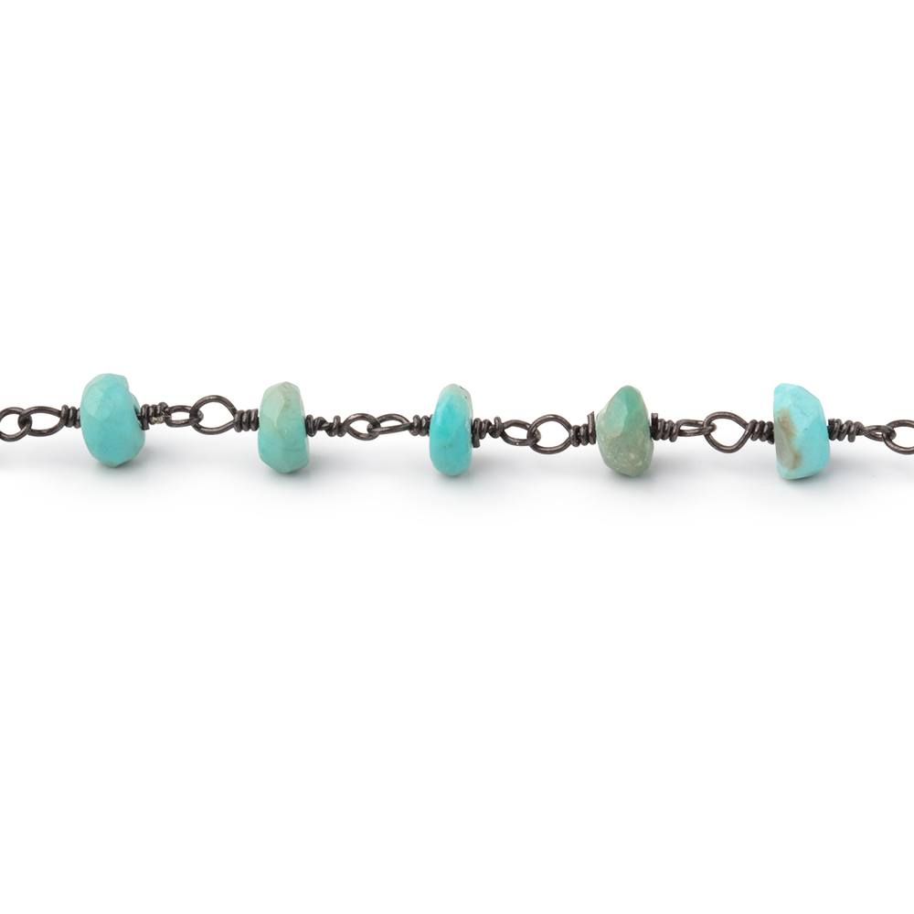 4.5mm Turquoise Faceted Rondelles on Black Gold over .925 Silver Chain