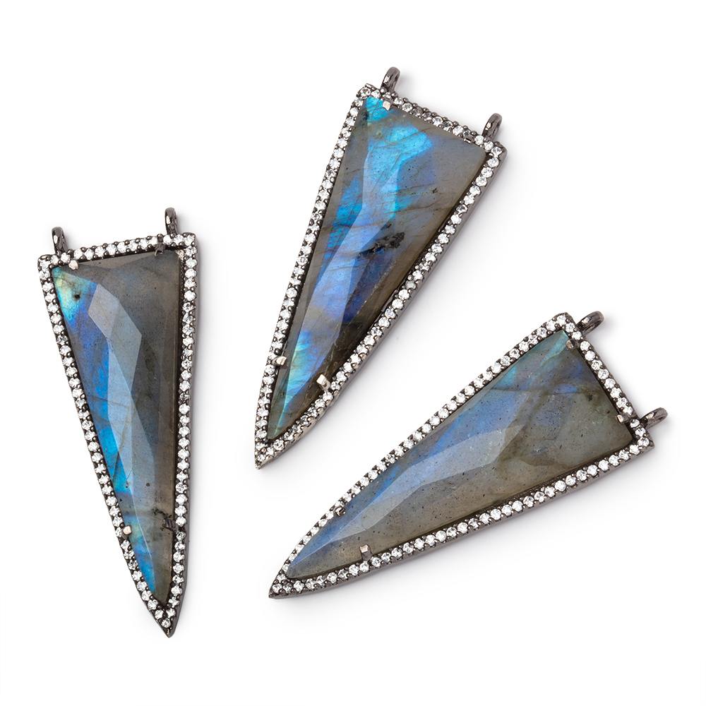 45x18mm Black Gold CZ Bezel Labradorite Faceted Point Connector 1 Focal