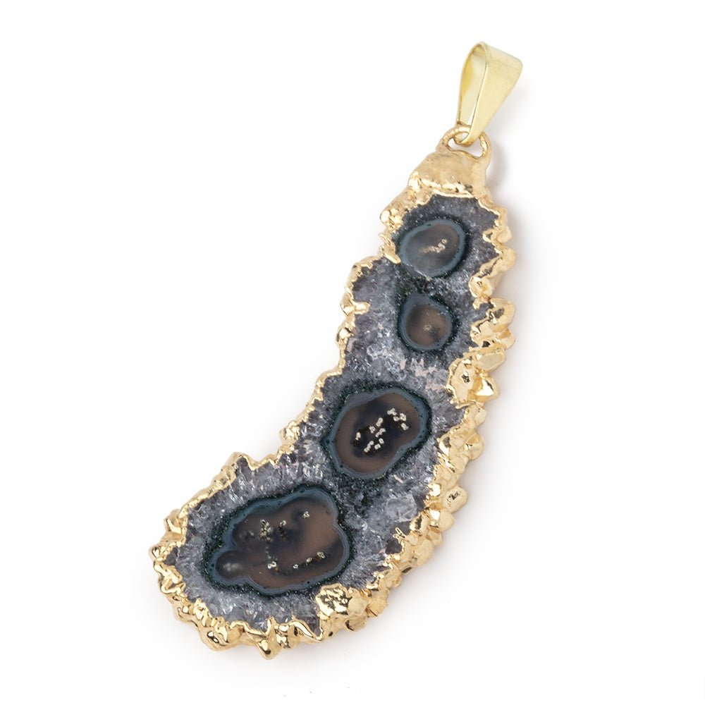 45x20mm Gold Leafed Amethyst Solar Quartz Slice Pendant 1 focal piece