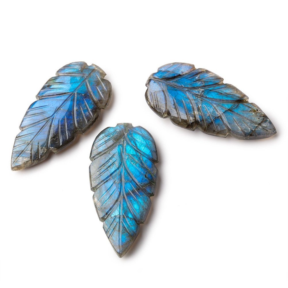 45x22mm Labradorite Hand Carved Shoulder Drill leaf Focal 1 Bead