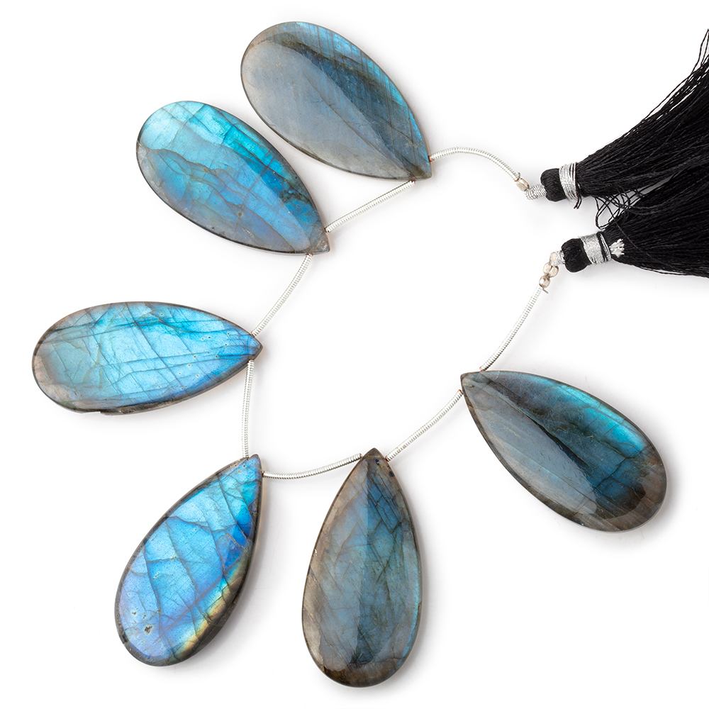 45x23mm Labradorite Plain Pear Beads 5 inch 6 pieces AA