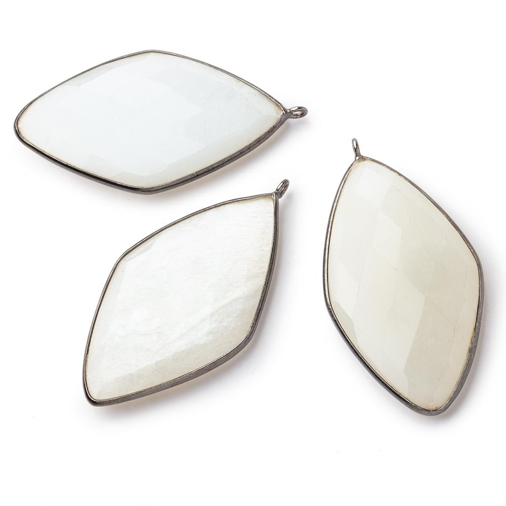 45x24mm Black Gold .925 Bezel White Moonstone faceted Kite Pendant 1 piece