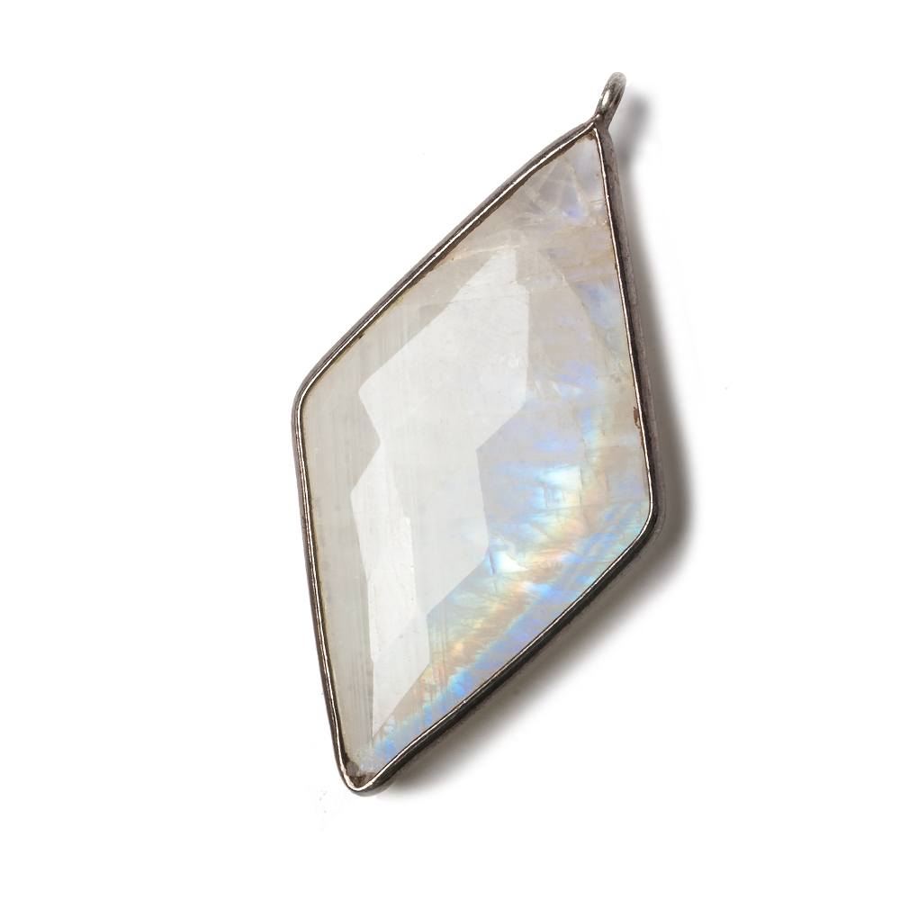 45x24mm Dark Silver Bezel Rainbow Moonstone faceted Kite Pendant 1 piece