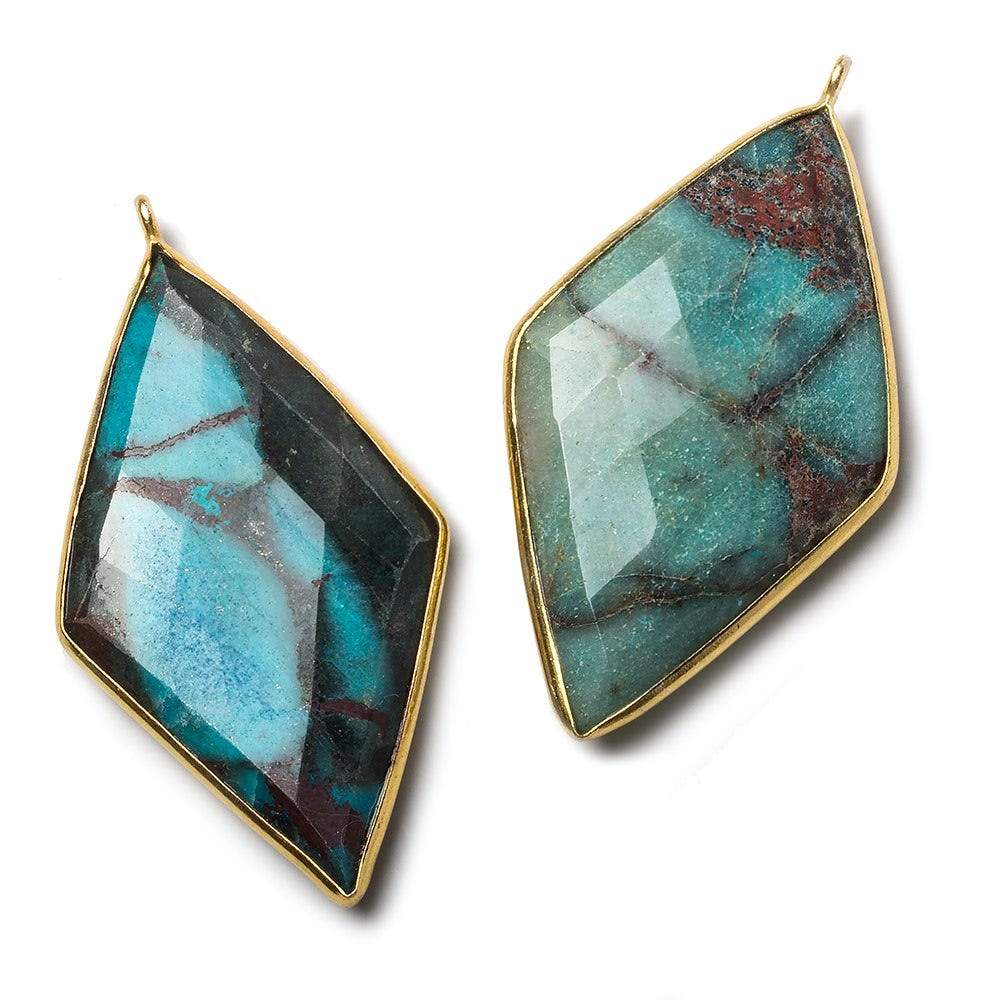 45x24mm Vermeil Bezel Chrysocolla faceted Kite Pendant 1 piece