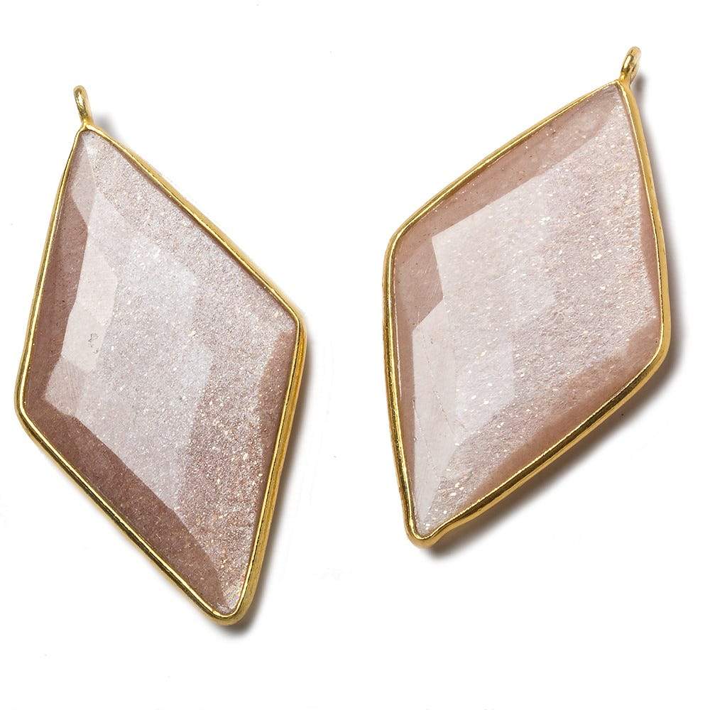 45x24mm Vermeil Bezel Peach Moonstone faceted Kite Pendant 1 piece