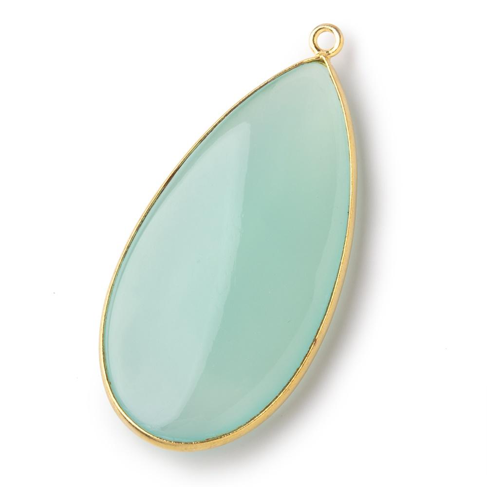 46x23mm Vermeil Bezel Seafoam Chalcedony Plain Pear Pendant 1 piece