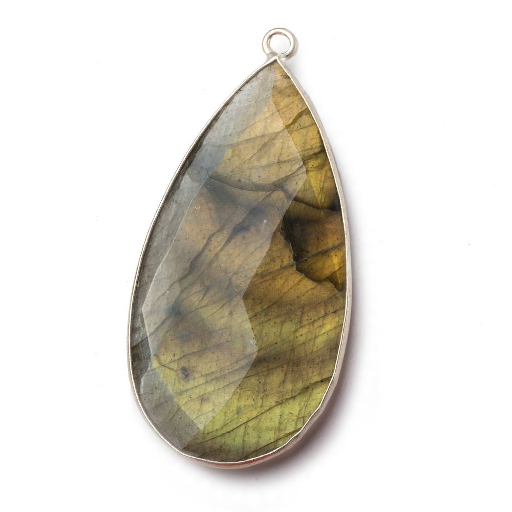 46x24mm Silver .925 Bezel Labradorite faceted pear Pendant 1 piece