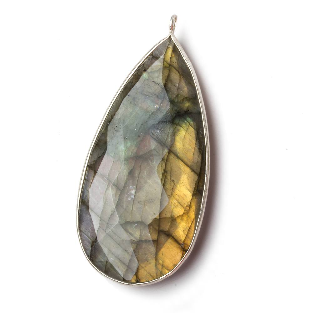 46x24mm Silver .925 Bezel Labradorite faceted pear Pendant 1 piece