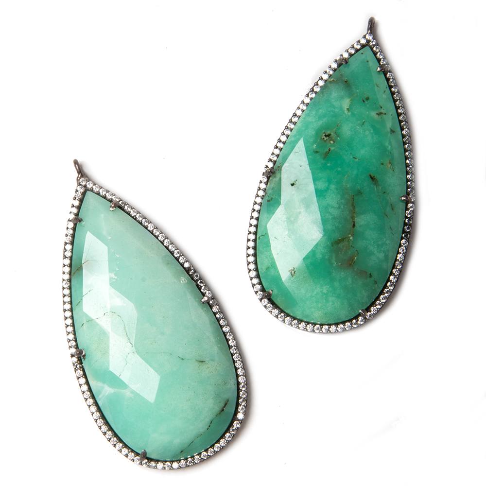 47.5x26mm Black Gold Bezeled White CZ & Chrysoprase Pear Pendant 1 pc