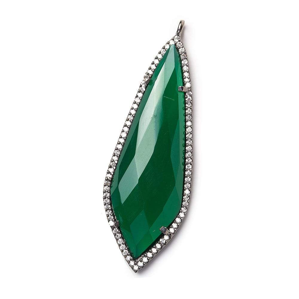 48x18mm Black Gold Bezel CZ & Green Onyx Modified Point Pendant 1 focal bead