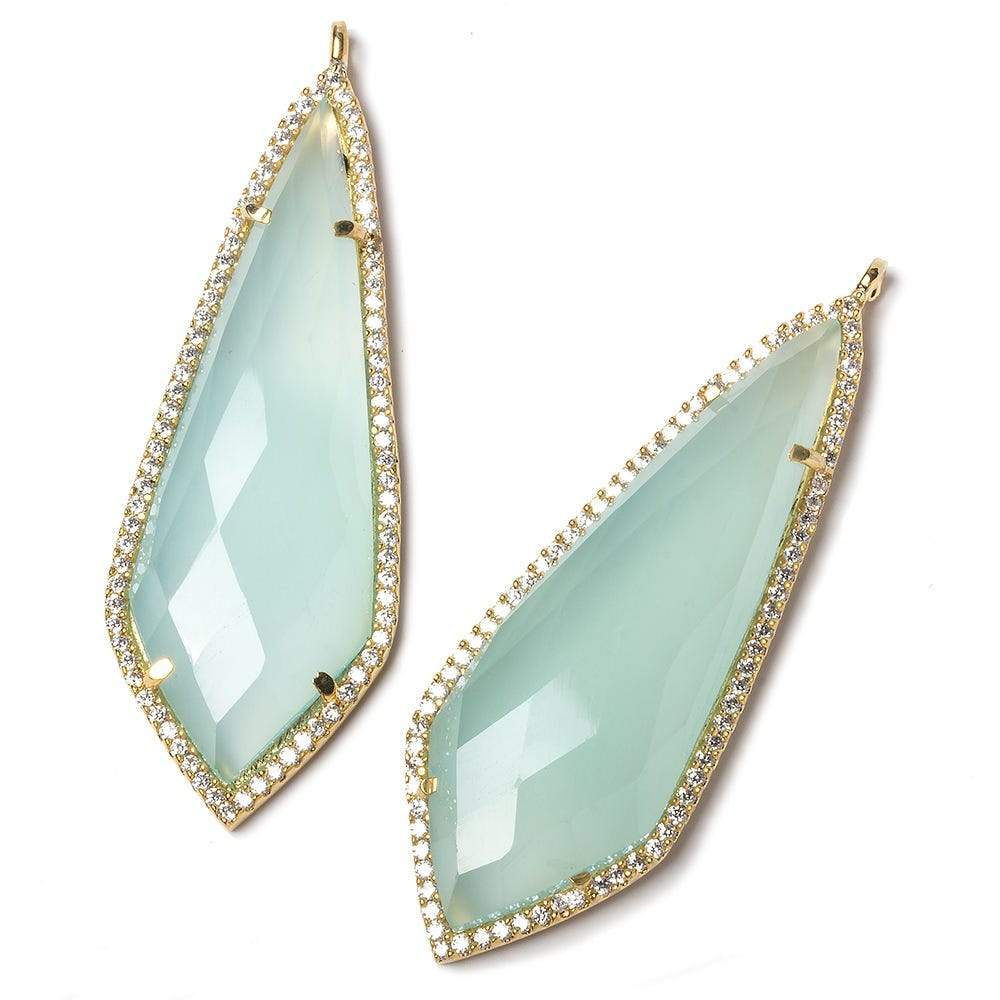 48x18mm Vermeil Bezel CZ & SeaBlue Chalcedony Point Pendant 1 focal bead